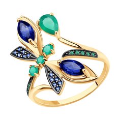 Кольцо из желтого золота р. 19,5 SOKOLOV 715779, агат/корунд/фианит
