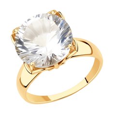 Кольцо перстень из желтого золота р. 18,5 SOKOLOV 715818, горный хрусталь