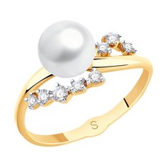 Кольцо из красного золота р. 16,5 SOKOLOV 791119, фианит/жемчуг