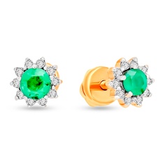 Серьги из красного золота с изумрудом, бриллиантом 585Gold 102004896
