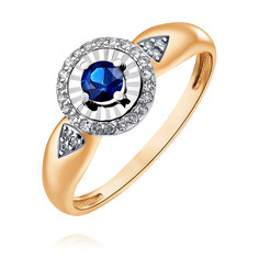 Кольцо из красного золота с сапфиром/бриллиантом р. 16,5 ADAMAS 14028561/01-А507Д-432 АДАМАС