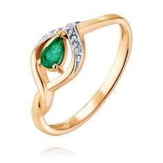 Кольцо из красного золота с бриллиантом/изумрудом р. 19 ADAMAS 1417132-А500Д-433 АДАМАС