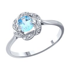 Кольцо из белого золота с фианитом/топазом р. 18 Diamant 52-310-01746-1
