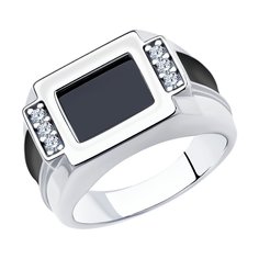 Кольцо печатка из серебра со шпинелью нано/фианитом/эмалью р. 21 Diamant 94-112-00488-1
