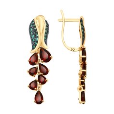 Серьги подвески из красного золота SOKOLOV 725470, гранат/фианит