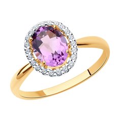 Кольцо из красного золота с фианитом/аметистом р. 18 SOKOLOV 714965