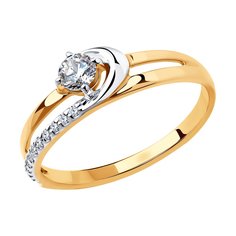 Кольцо из красного золота с фианитом р. 18,5 Diamant 51-110-00807-1
