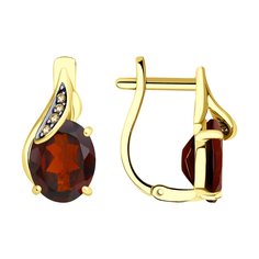 Серьги из желтого золота с фианитом/гранатом Diamant 53-320-01561-1