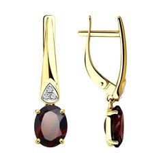 Серьги из желтого золота с фианитом/гранатом Diamant 53-321-00216-2