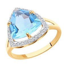 Кольцо из красного золота с фианитом/топазом р. 18 Diamant 51-310-00865-1