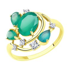Кольцо из желтого золота с фианитом/агатом р. 18,5 Diamant 53-310-00544-2
