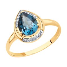 Кольцо из красного золота р. 18 SOKOLOV Diamonds 71-00002, бриллиант/топаз