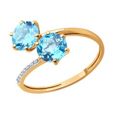 Кольцо из красного золота с бриллиантом/топазом р. 18 SOKOLOV Diamonds 71-00122