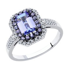 Кольцо из белого золота р. 16 SOKOLOV Diamonds 6014177, бриллиант/танзанит
