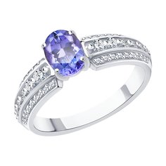 Кольцо из белого золота с бриллиантом/танзанитом р. 17 SOKOLOV Diamonds 6014284-3