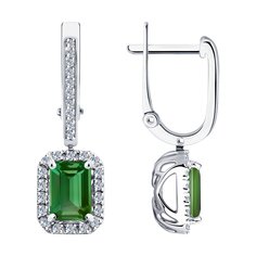 Серьги подвески из белого золота с бриллиантом/турмалином SOKOLOV Diamonds 6024256-3