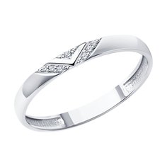 Кольцо обручальное из белого золота р. 15 SOKOLOV Diamonds 1110207-3, бриллиант