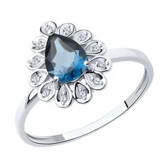Кольцо из белого золота р. 17,5 SOKOLOV Diamonds 71-00045-3, бриллиант/топаз