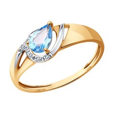 Кольцо из красного золота с бриллиантом/топазом р. 16,5 SOKOLOV Diamonds 71-00074