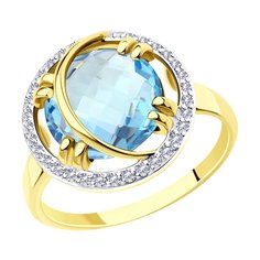 Кольцо из желтого золота с фианитом/топазом р. 18 Diamant 53-310-00944-1