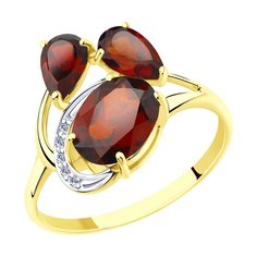 Кольцо из желтого золота с фианитом/гранатом р. 19 Diamant 53-310-00352-2