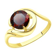 Кольцо из желтого золота с гранатом р. 17 Diamant 53-310-00179-2