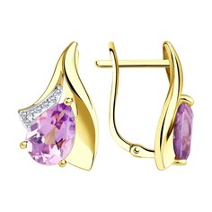 Серьги из желтого золота с фианитом/аметистом Diamant 53-320-00928-2