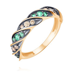 Кольцо из красного золота с изумрудом/бриллиантом р. 19 ADAMAS 14040316/01-А50Ч-483 АДАМАС