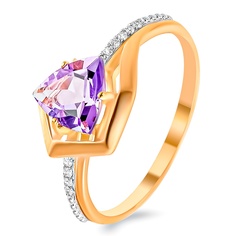 Кольцо из красного золота с аметистом/фианитом р. 17 585Gold 201011320
