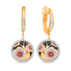 Серьги подвески из серебра с фианитом/эмалью 585Gold 702009699