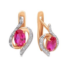 Серьги из красного золота с рубином искусственным/бриллиантом 585Gold 102004634