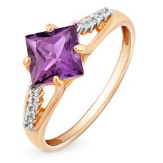 Кольцо из красного золота с александритом искусственным/фианитом р. 16,5 585Gold 201007979