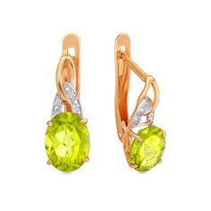 Серьги из красного золота с хризолитом/бриллиантом 585Gold 202006270