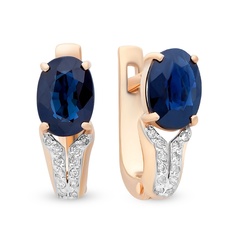 Серьги из красного золота с сапфиром искусственным/бриллиантом 585Gold 102008021