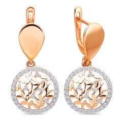 Серьги подвески из красного золота с фианитом 585Gold 302005594
