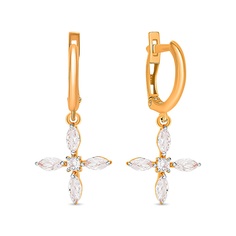 Серьги подвески из красного золота с фианитом 585Gold 302006556