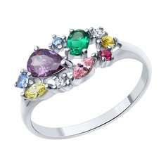 Кольцо из серебра р. 18 SOKOLOV 82010015, корунд искусственный/изумруд/фианит
