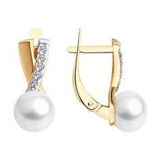 Серьги из красного золота с фианитом и жемчугом Diamant 51-320-02266-1