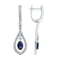 Серьги из белого золота SOKOLOV 728593-3, корунд искусственный\фианит