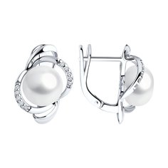 Серьги из серебра SOKOLOV 92022940, фианит\жемчуг