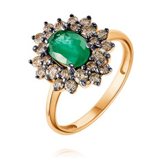 Кольцо из красного золота р. 17 ADAMAS 14039889/01-А50Д-483, бриллиант/изумруд АДАМАС