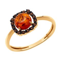 Кольцо из красного золота р. 18 Diamant 51-310-02323-1, янтарь прессованный, раухтопаз