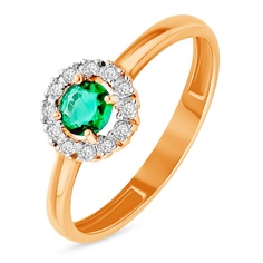 Кольцо из красного золота, р. 16,5 585Gold 101013889, изумруд\бриллиант