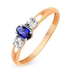 Кольцо из золота, р. 16,5 585Gold 101014689, сапфир искусственный\бриллиант