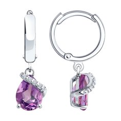 Серьги подвески из серебра SOKOLOV 92022961, фианит/аметист