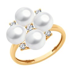 Кольцо из красного золота р. 19 SOKOLOV 791255, фианит/жемчуг