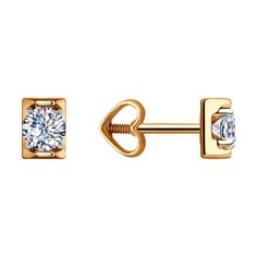 Серьги пусеты из красного золота Diamant 51-122-00700-2, фианит