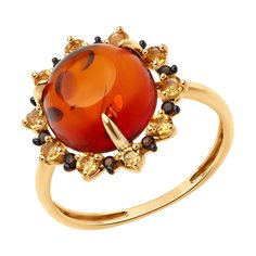 Кольцо из красного золота р. 19 Diamant 51-310-02337-1, янтарь/раухтопаз/цитрин