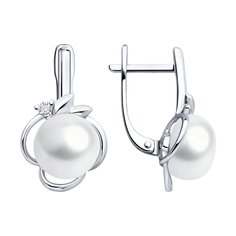 Серьги из серебра SOKOLOV 92022994, фианит/жемчуг