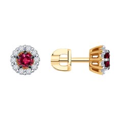 Серьги пусеты из красного золота Diamant 51-222-01779-3, бриллиант/рубин